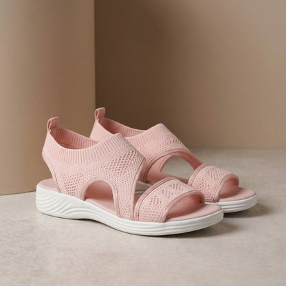 Orthopedic Textured Knit Fish-Mouth Sandals with Contoured Platform Sole