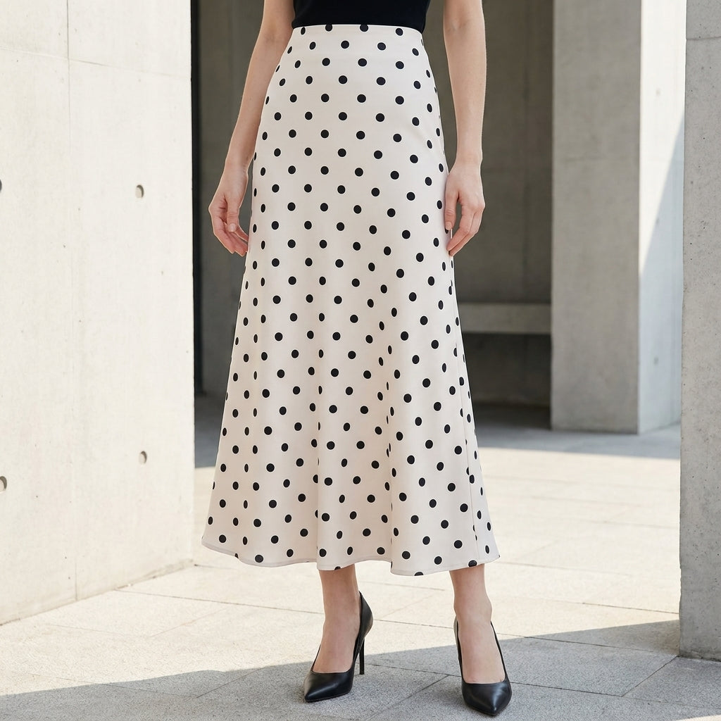 Timeless Polka Dot A-Line Midi Skirt