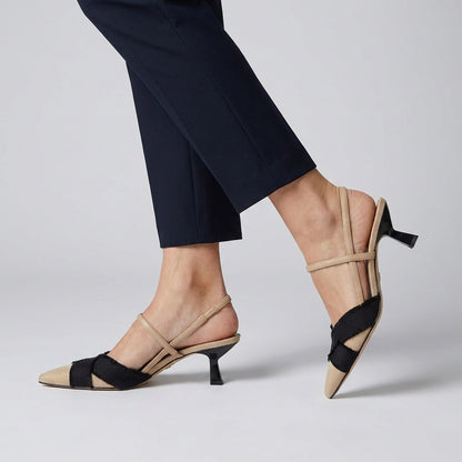 Pointed Slingback Heels with Contrast Crossband Detail