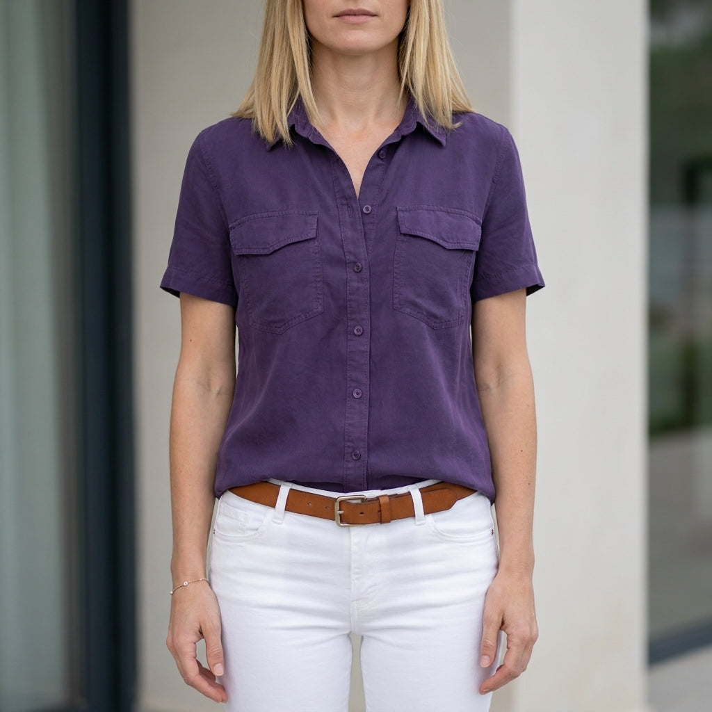 Tailored Utility Button-Up Shirt with Flap Pocket Details