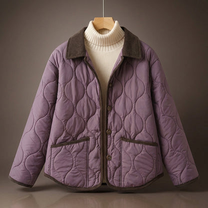 Isla Quilted Jacket | Corduroy Collar Button Front Jacket