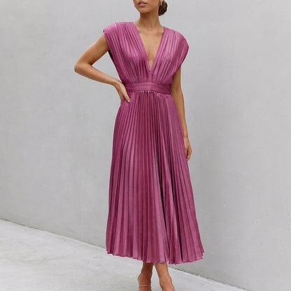 Alaina Midi Dress with Draped Bodice and Defined Waist
