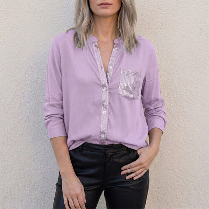 Relaxed Button-Front Statement Pocket Blouse
