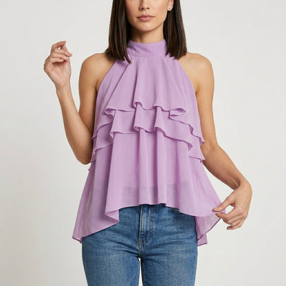 Tiered Ruffle Halter Blouse for Effortless Statement Style