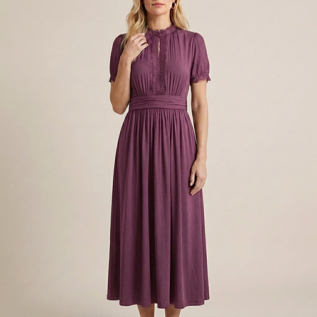High Neck Keyhole Maxi Dress with Flowing A-Line Silhouette