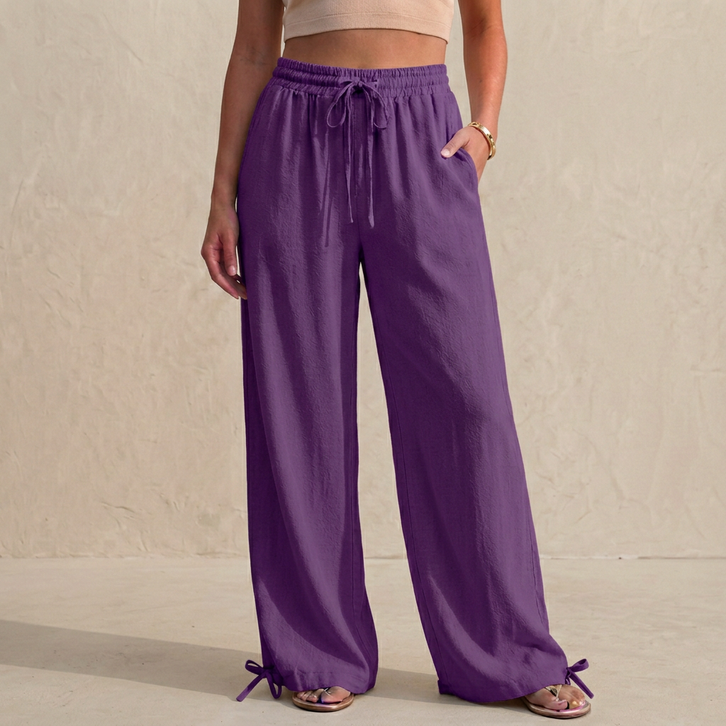 Relaxed Wide-Leg Trousers with Drawstring and Ankle Tie Detail