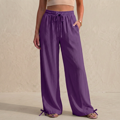 Relaxed Wide-Leg Trousers with Drawstring and Ankle Tie Detail