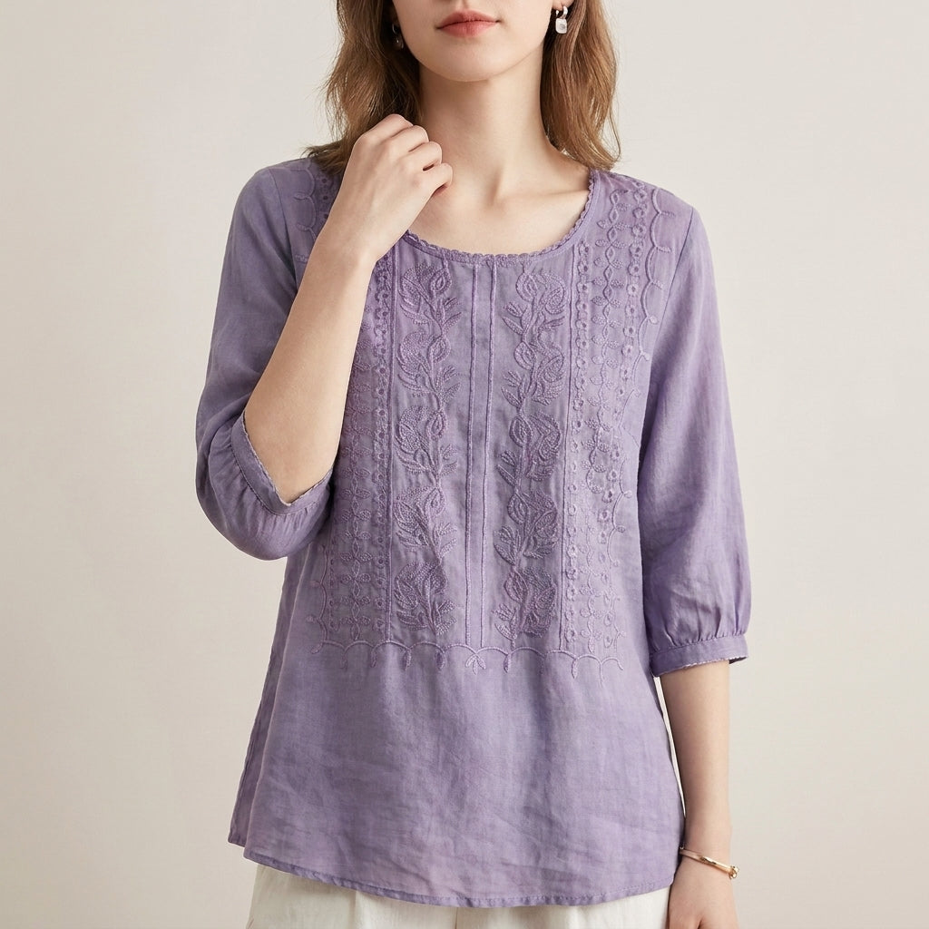 Adeline Prestige Relaxed Viscose Blouse with Embroidered Accents