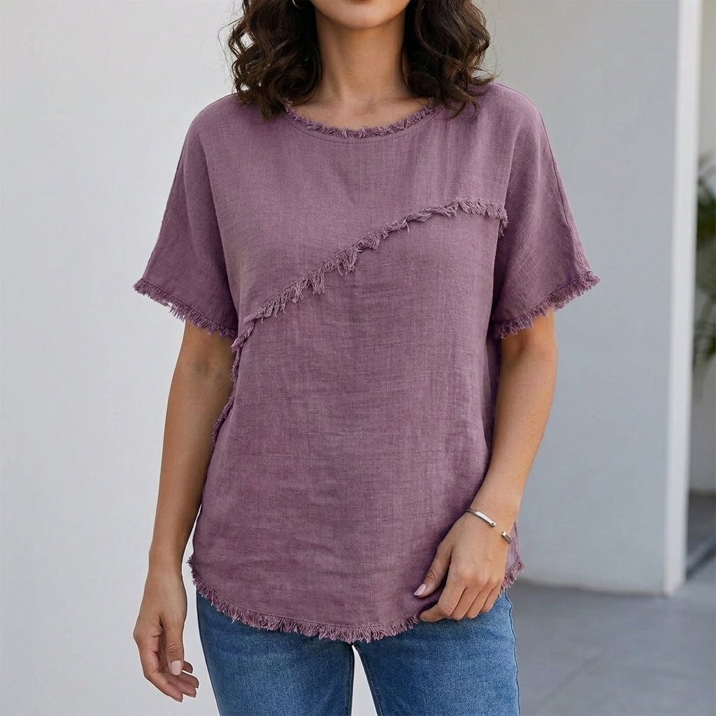Relaxed Frayed Detail Oversized Top for Effortless Everyday Style