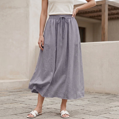 Flowing Linen-Blend Drawstring Maxi Skirt with Relaxed A-Line Silhouette