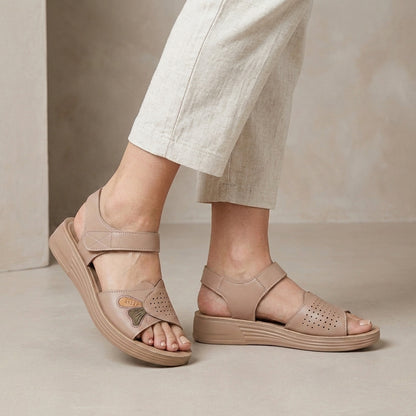 Elegant Wedge Sandal with Embroidered Butterfly and Cushioned Sole