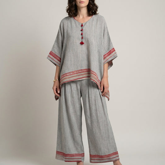 Relaxed Embroidered Trim Two-Piece Lounge Set