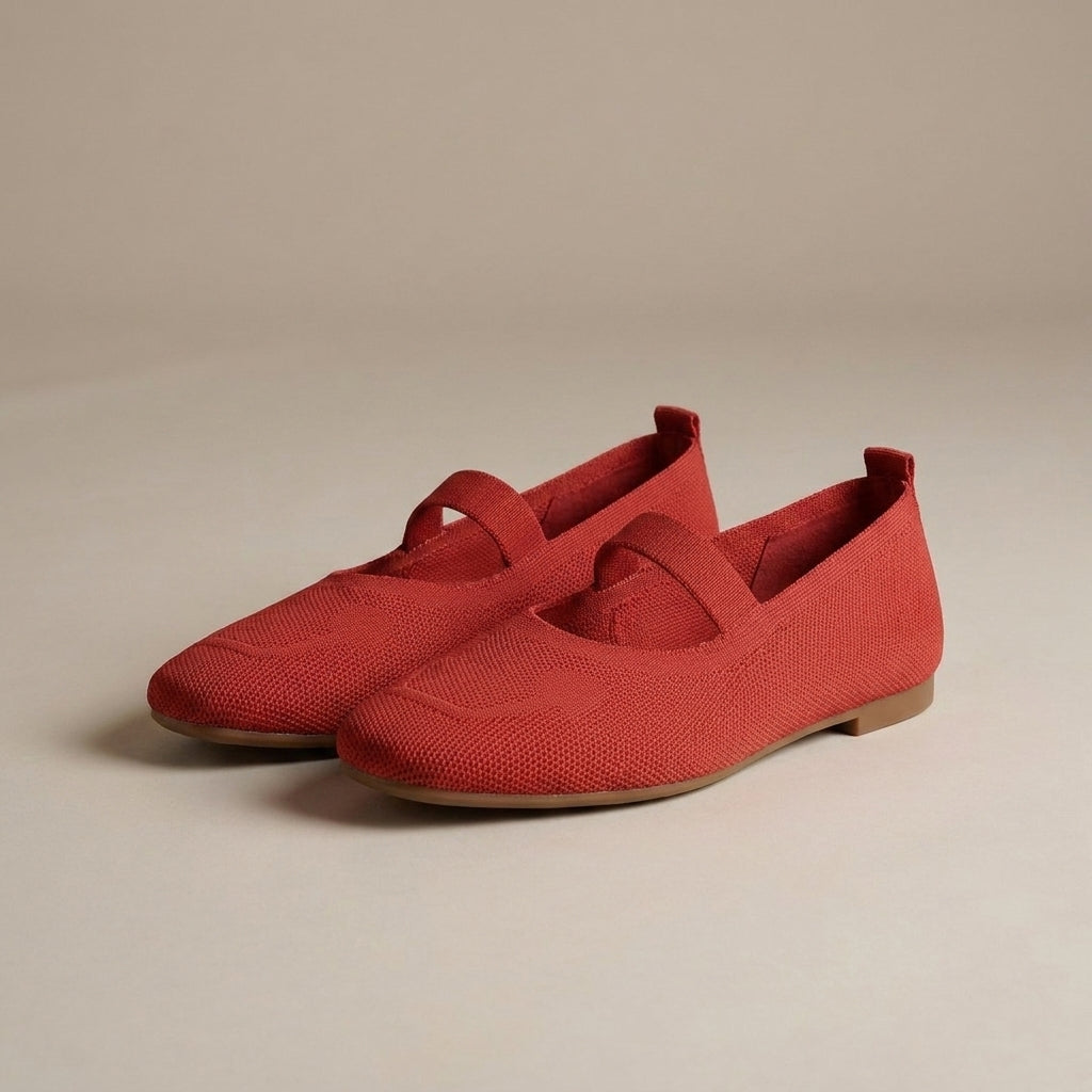 All-Day Comfort Knitted Mesh Ballerina Flats with Mary Jane Strap