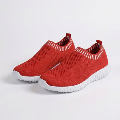 Woven Knit Slip-On Sneakers with Ridged Platform Sole and Reinforced Footbed