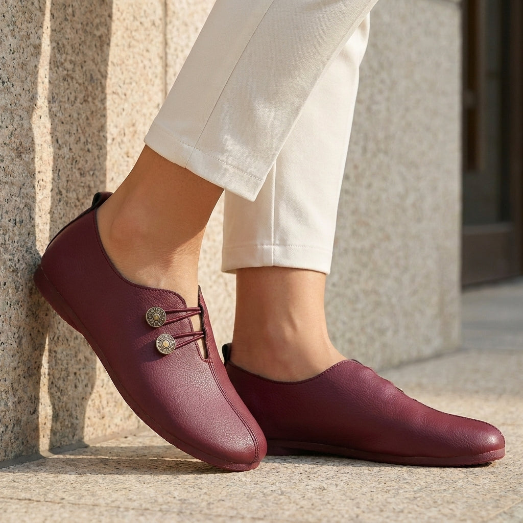 Marina Vintage Button Accent Comfort Flats