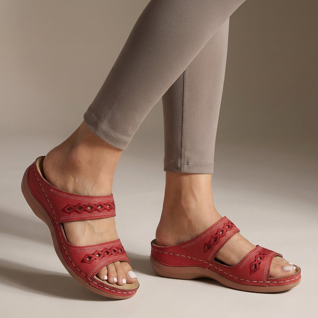 Hershey Orthopedic Wedge Slip-On Sandals with Cut-Out Strap Detail