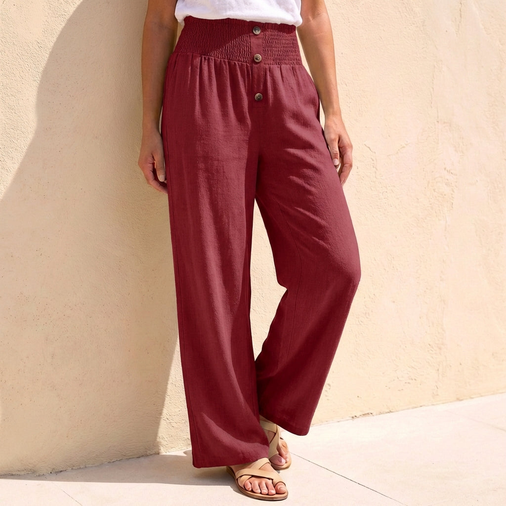 Relaxed Wide Leg Pants with Shirred Waistband