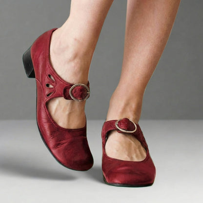 Women’s Closed-Toe Mary Jane Shoes with Block Heel and Adjustable Strap