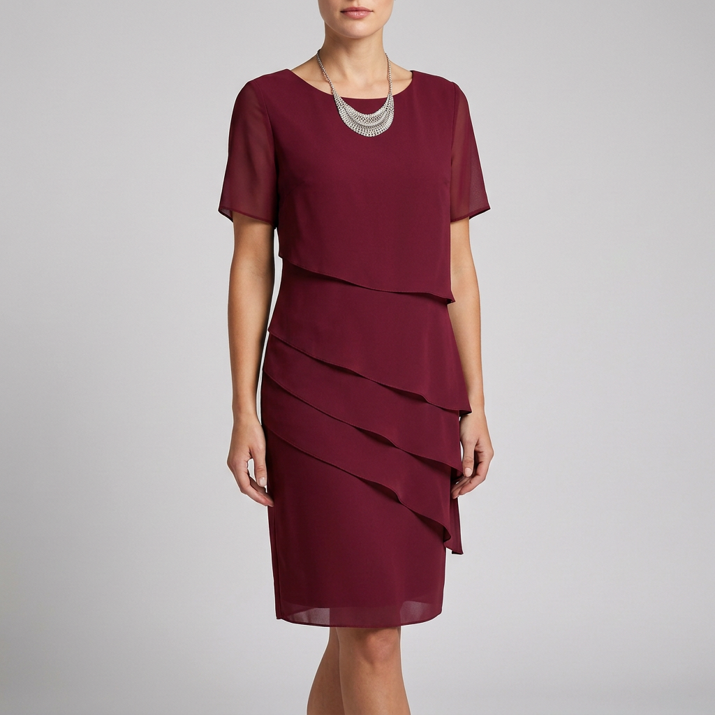 Flowing Tiered Dress with Ruffled Sheer Sleeves