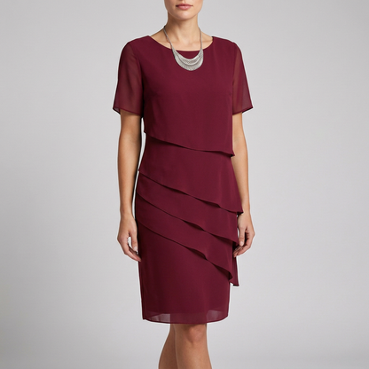 Flowing Tiered Dress with Ruffled Sheer Sleeves