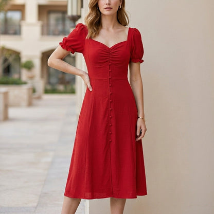 Sunset Muse Puff Sleeve Sweetheart Midi Dress