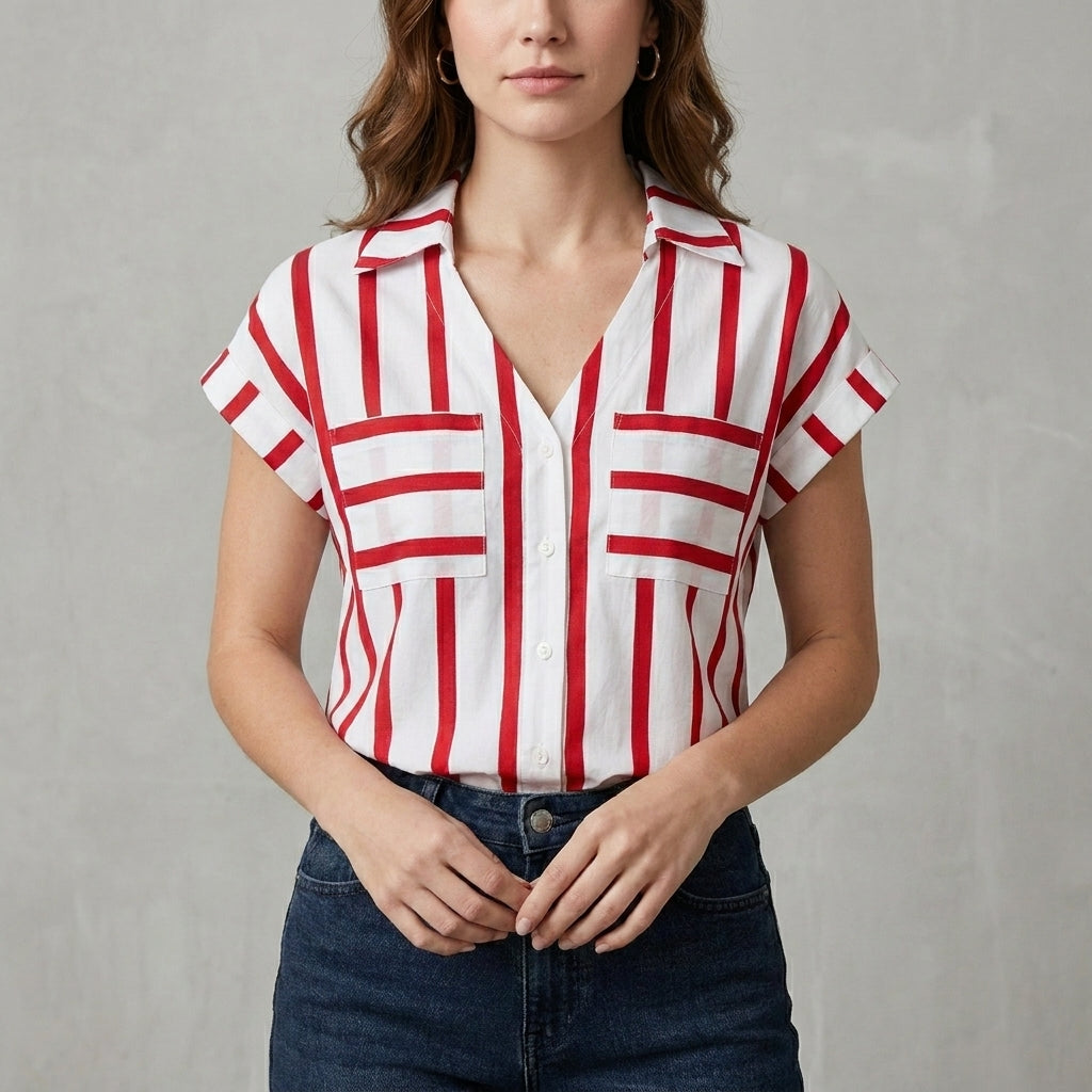 Harbor Breeze Striped Relaxed Button-Front Blouse
