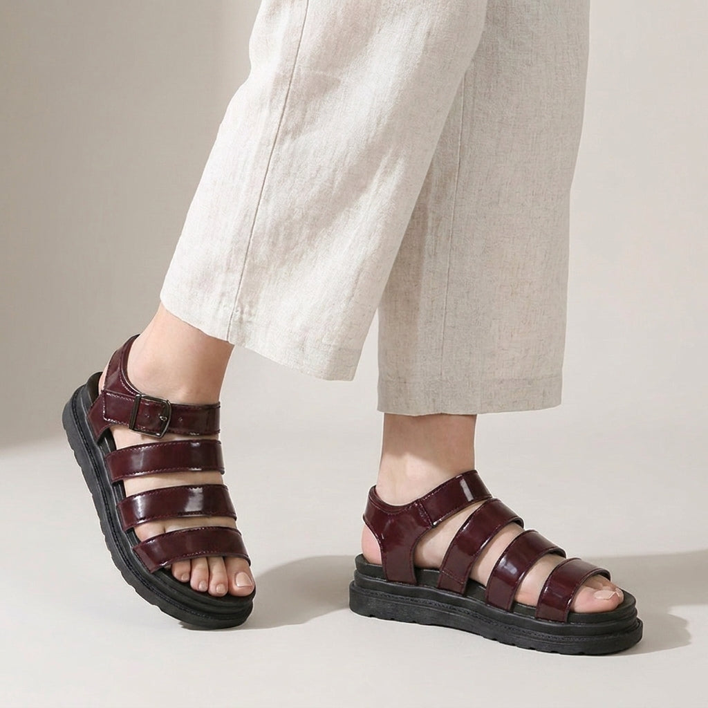 Minimalist Multi-Strap Platform Sandals with Adjustable Buckle