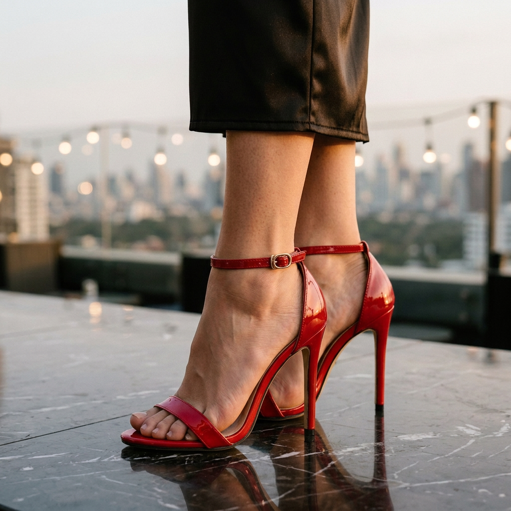 Spike Heel Dress Sandals with Ankle Strap Closure