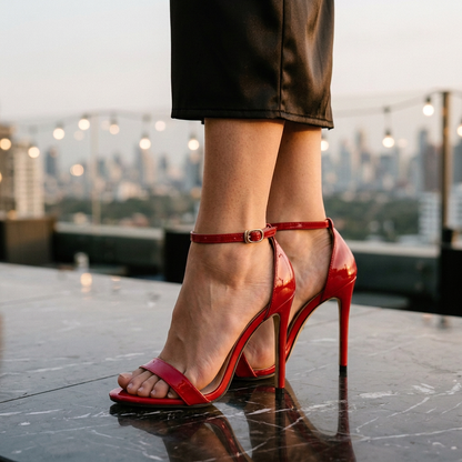 Spike Heel Dress Sandals with Ankle Strap Closure