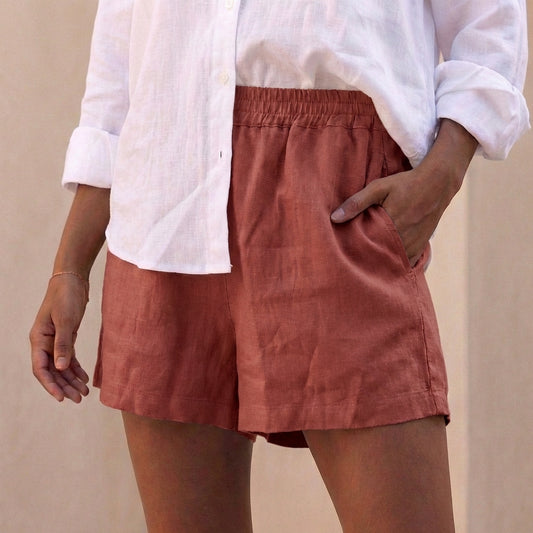 Elevated High-Waist Shorts with Elastic Waistband and Pockets