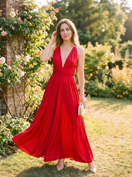 Versatile Multiway Knit Maxi Dress with Wrapped Bodice and Flowing Silhouette
