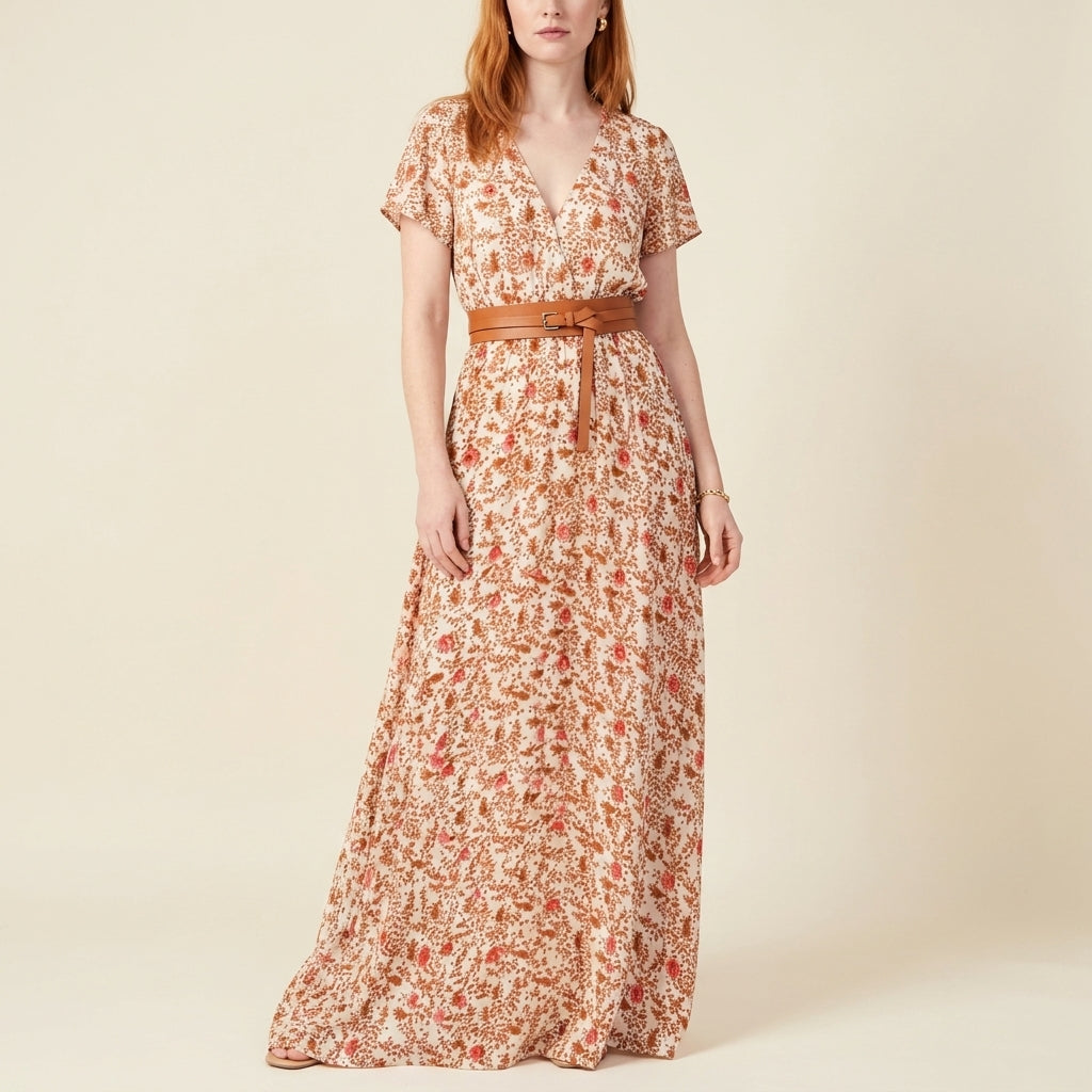 Vintage Paisley V-Neck Maxi Dress