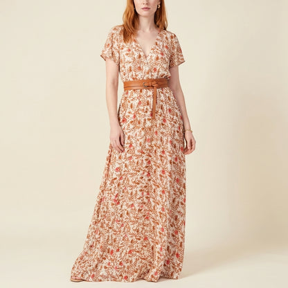 Vintage Paisley V-Neck Maxi Dress