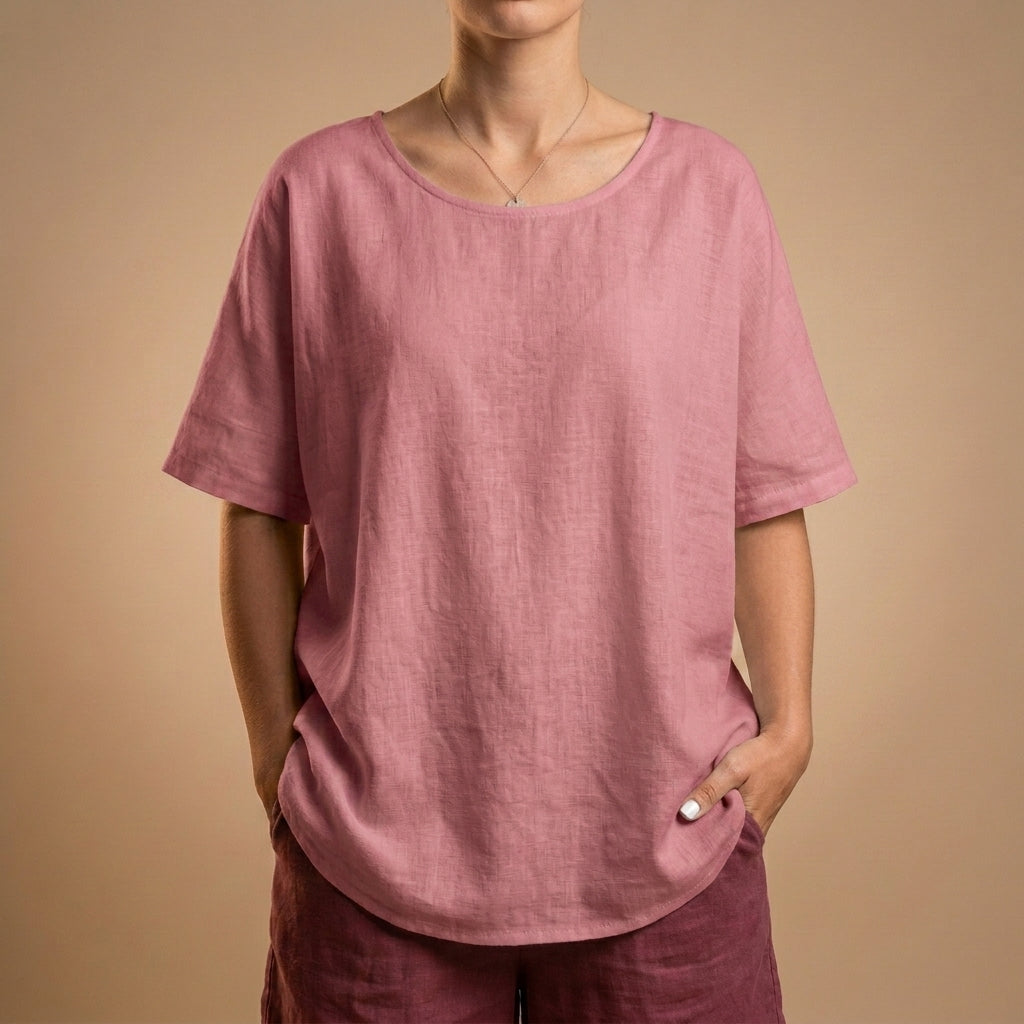 Relaxed Scoop Neck T-Shirt with Curved Hem