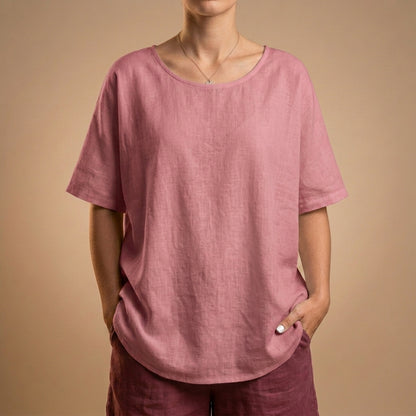 Relaxed Scoop Neck T-Shirt with Curved Hem