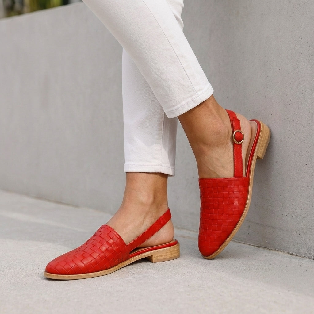 Luxury Woven Slingback Flats with Adjustable Ankle Strap