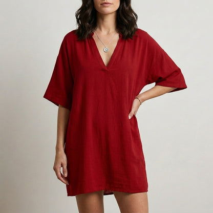 Relaxed V-Neck Mini Dress for Beach & Everyday Style