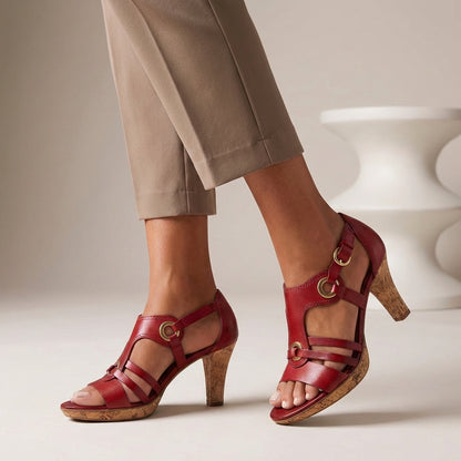 Strappy Open-Toe Heels with Cork-Effect Sole
