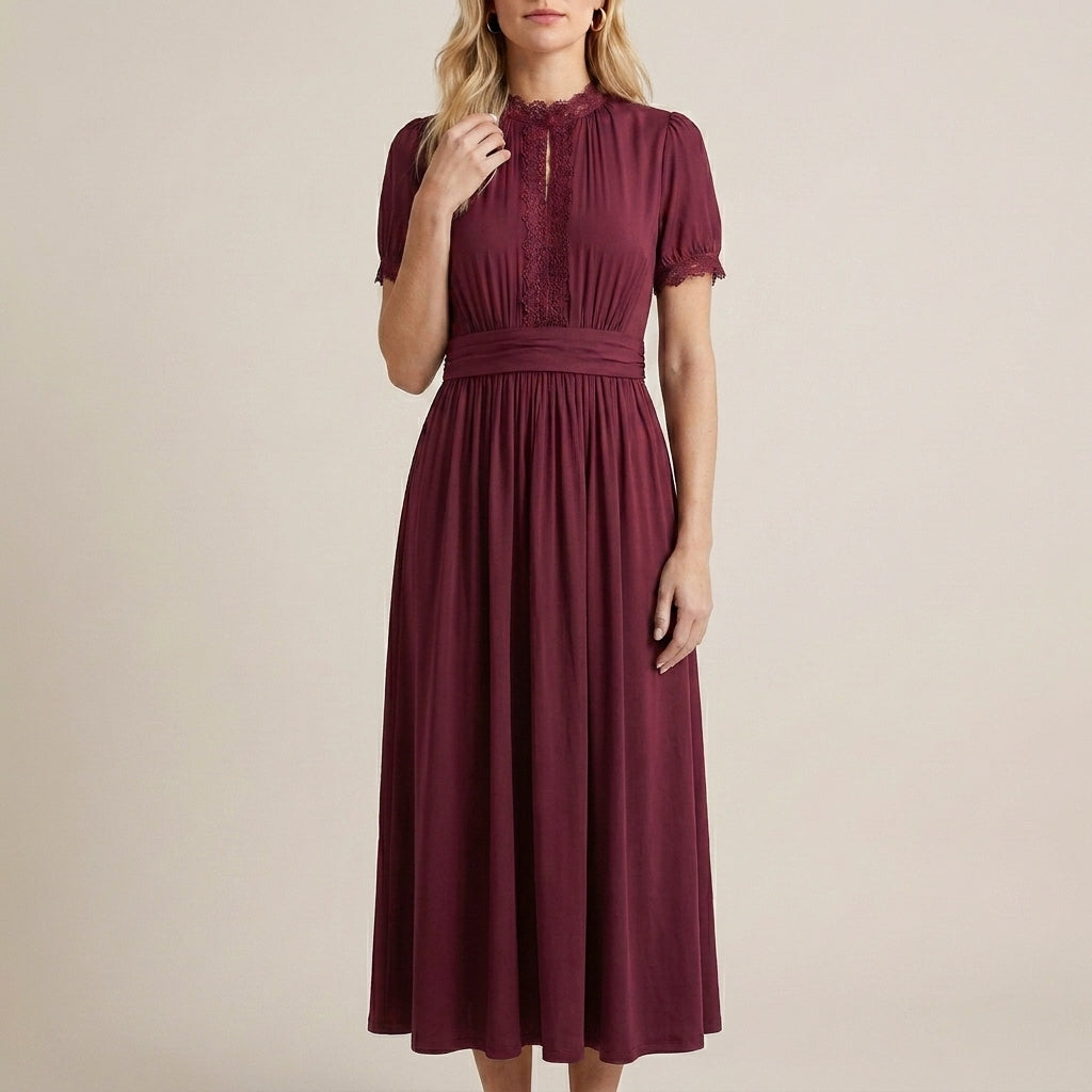 High Neck Keyhole Maxi Dress with Flowing A-Line Silhouette