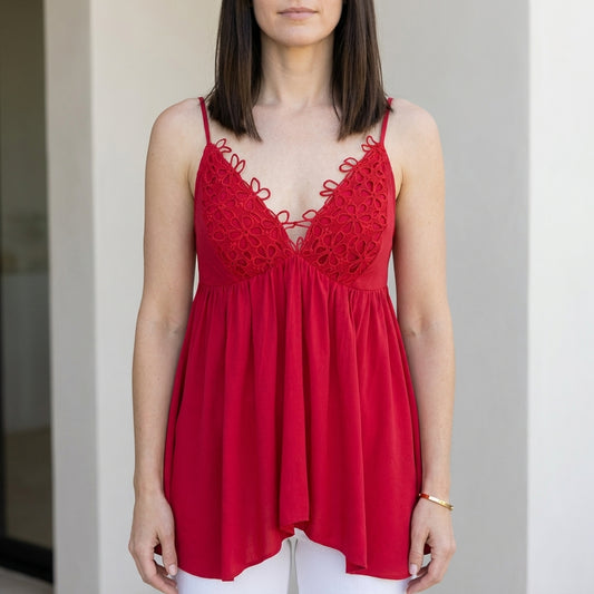 Romantic Lace Trim Babydoll Cami Top for Women