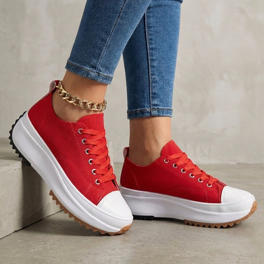 Classic Canvas Platform Orthopedic Sneakers with Contrast Toe Cap