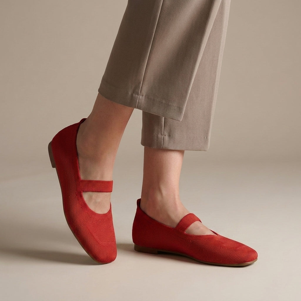 All-Day Comfort Knitted Mesh Ballerina Flats with Mary Jane Strap