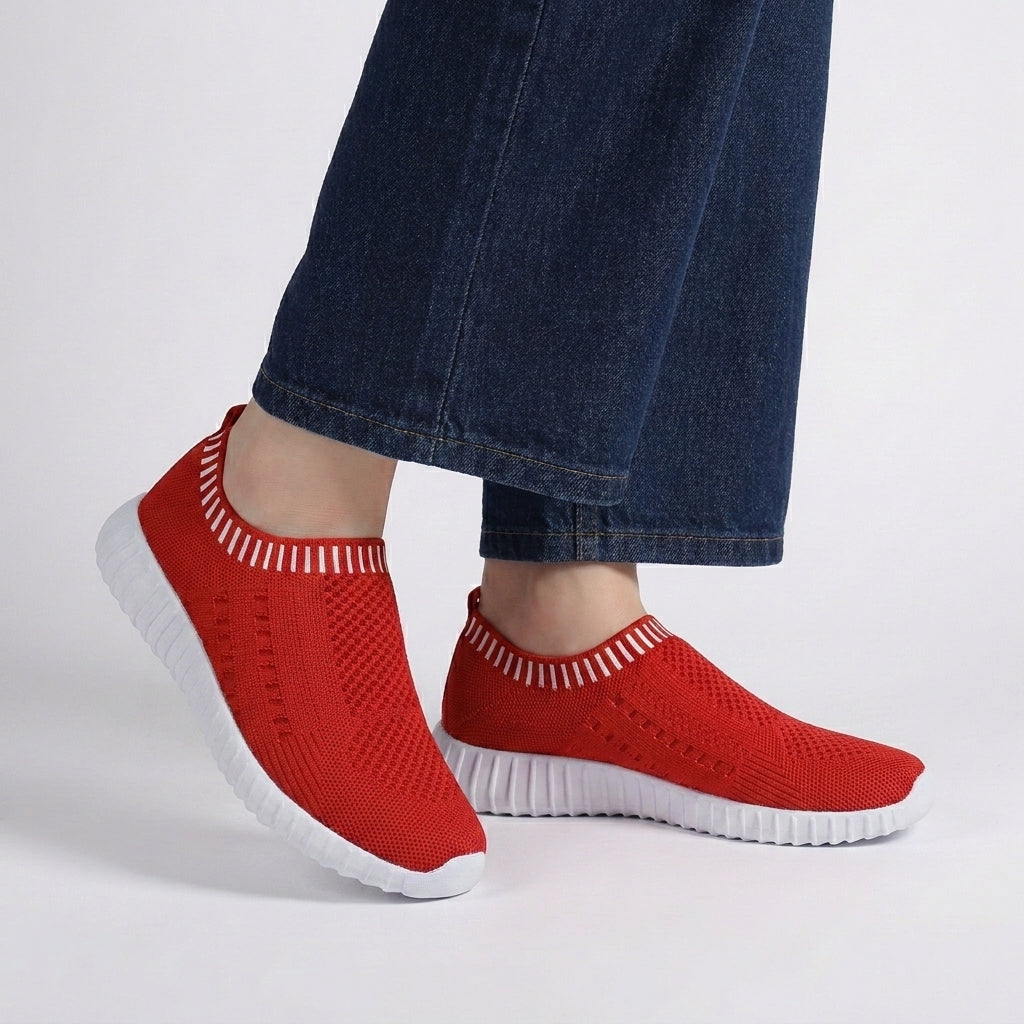 Woven Knit Slip-On Sneakers with Ridged Platform Sole and Reinforced Footbed