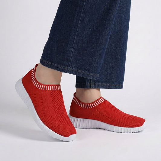 Woven Knit Slip-On Sneakers with Ridged Platform Sole and Reinforced Footbed