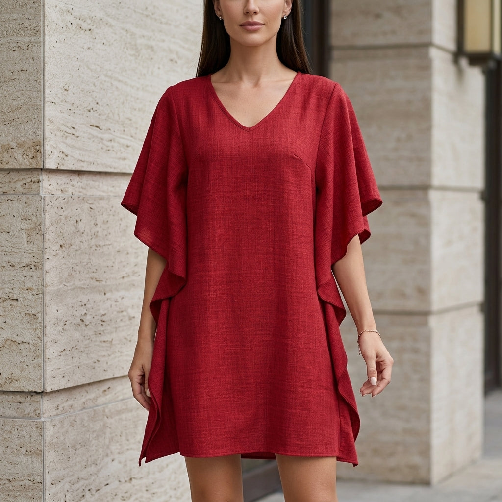 Relaxed Flutter Sleeve V-Neck Mini Dress
