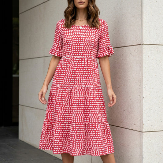 Soft Mosaic Print Tiered Midi Dress
