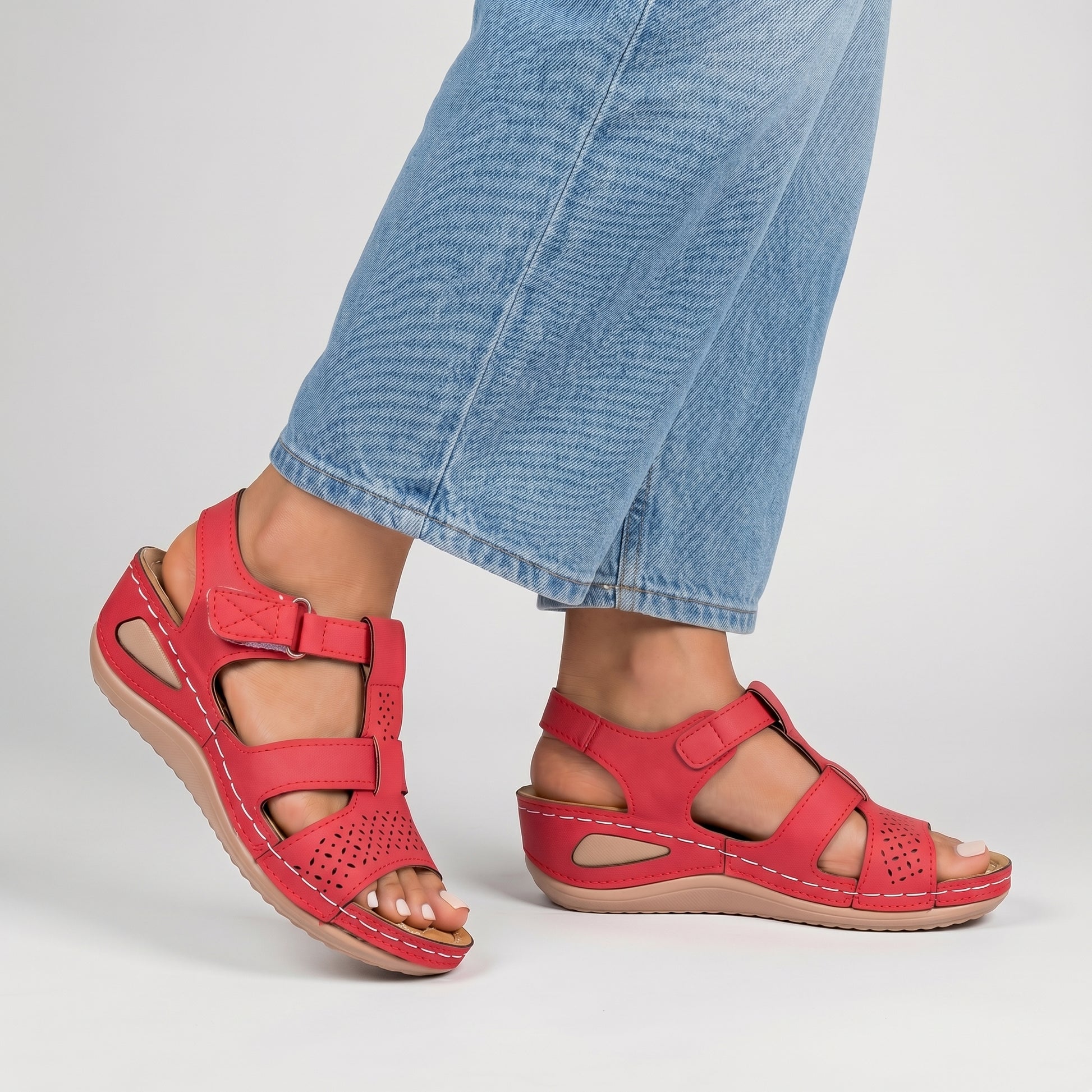 Elevated Platform Wedge Sandals with Laser-Cut Cross-Strap and Cushioned Sole for Everyday Comfort