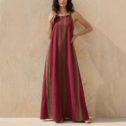 Flowing Stripe Detail Maxi Dress with Spaghetti Straps