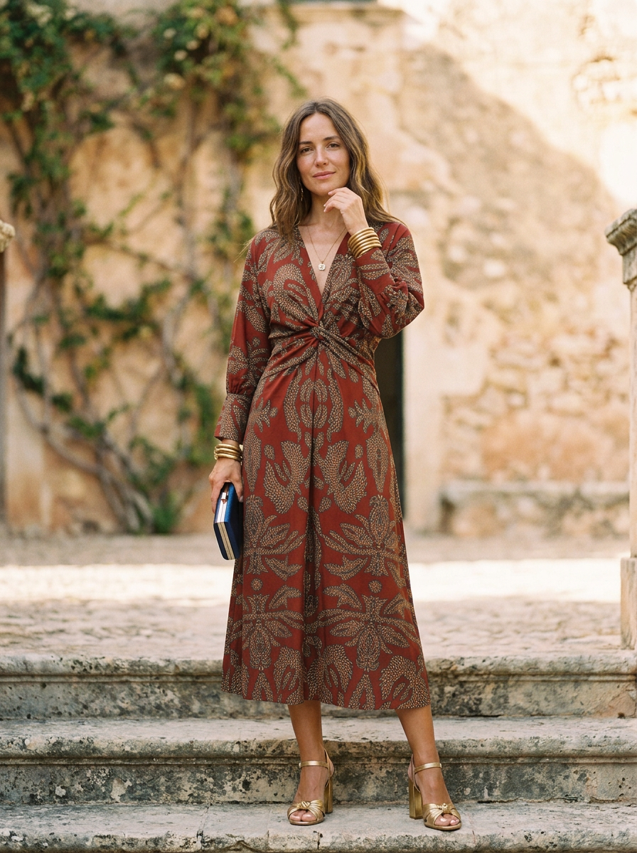 Flowing A-Line Maxi Dress with V-Neck and Tie-Knot Waist for Special Occasions