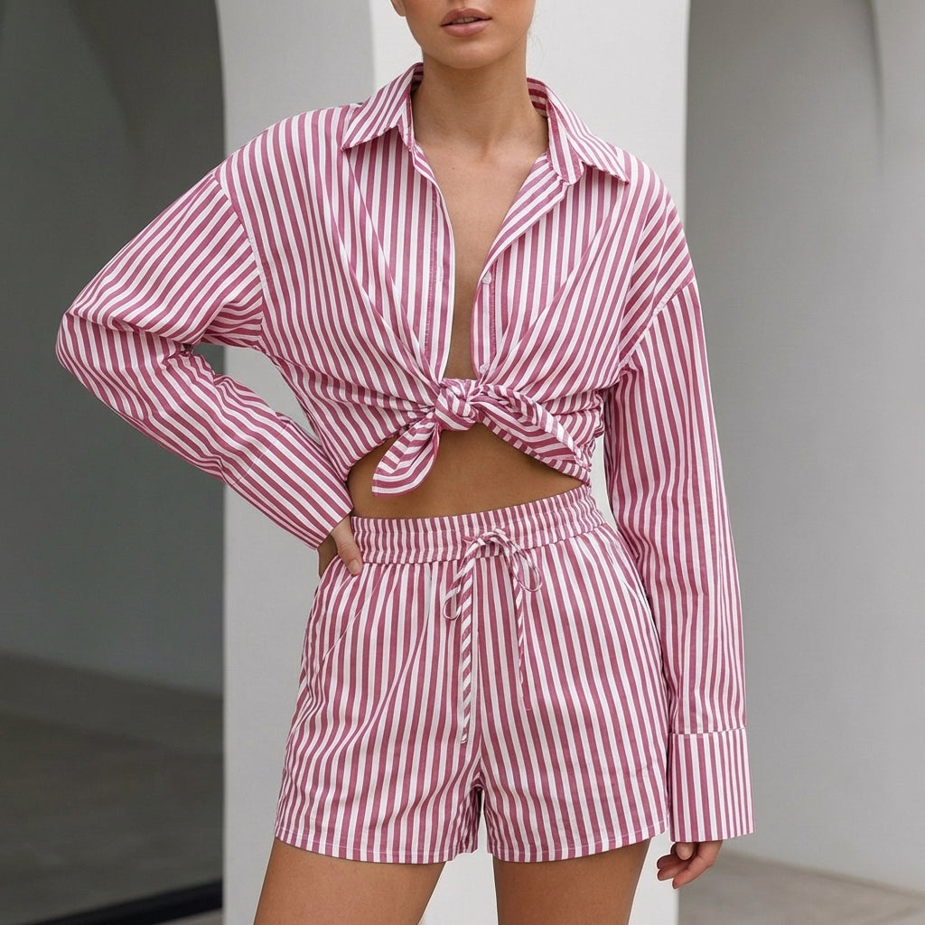 Oversized Collared Shirt and Relaxed Wide-Leg Shorts Set